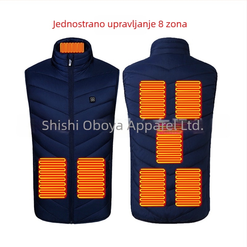 Muška USB napajanu grijana vesta za zimu, stojeći ovratnik i zip, poliester, unutarnji USB džep za power bank, 3 razine grijanja (35-55°C)