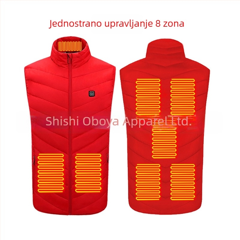 Muška USB napajanu grijana vesta za zimu, stojeći ovratnik i zip, poliester, unutarnji USB džep za power bank, 3 razine grijanja (35-55°C)