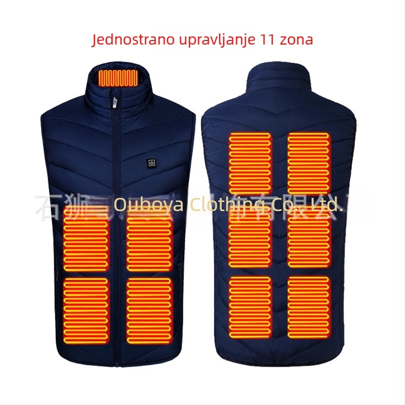 Muška USB napajanu grijana vesta za zimu, stojeći ovratnik i zip, poliester, unutarnji USB džep za power bank, 3 razine grijanja (35-55°C)