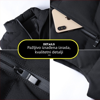 Muška vest s punjenjem od pamuka i poliestera, korejski stil, uski kroj, stojeći ovratnik, zatvarač, debela izolacija, podstava od poliestera