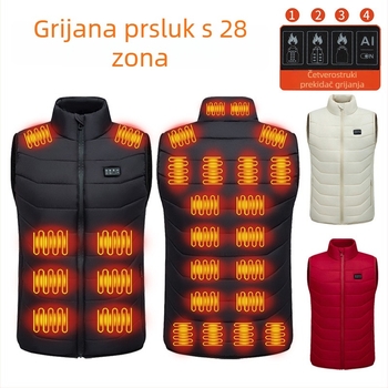 Novi model grijanog prsluka sa 28 zona za muškarce i žene, velikog formata, debeo, topao, USB četverozonsko grijanje