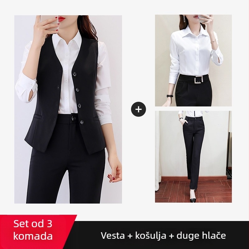 Uska vesta s V izrezom za uredski stil, poliester, korejski stil