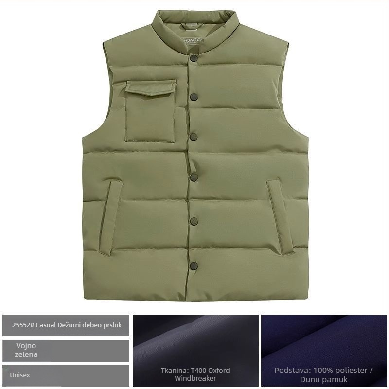 Radna vesta s logom, podstavljena flisom, Chenille i Spandex, stojeći ovratnik, proljeće 2025