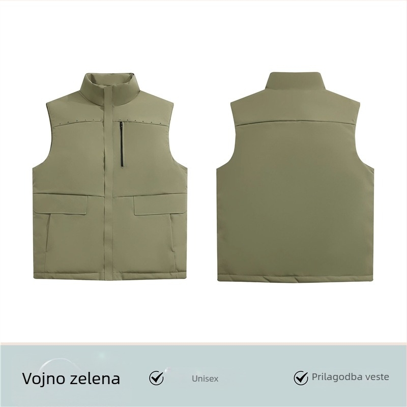 Radna vesta s logom, podstavljena flisom, Chenille i Spandex, stojeći ovratnik, proljeće 2025