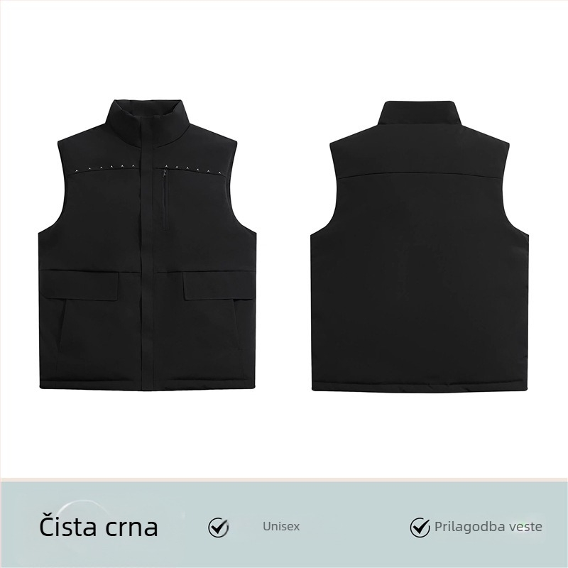 Radna vesta s logom, podstavljena flisom, Chenille i Spandex, stojeći ovratnik, proljeće 2025