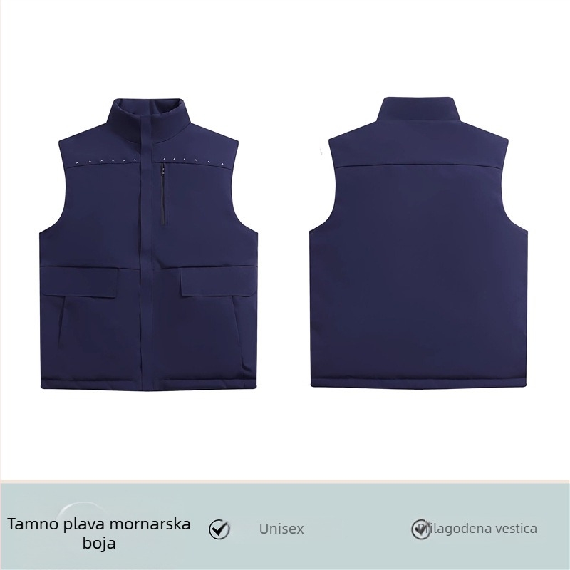 Radna vesta s logom, podstavljena flisom, Chenille i Spandex, stojeći ovratnik, proljeće 2025