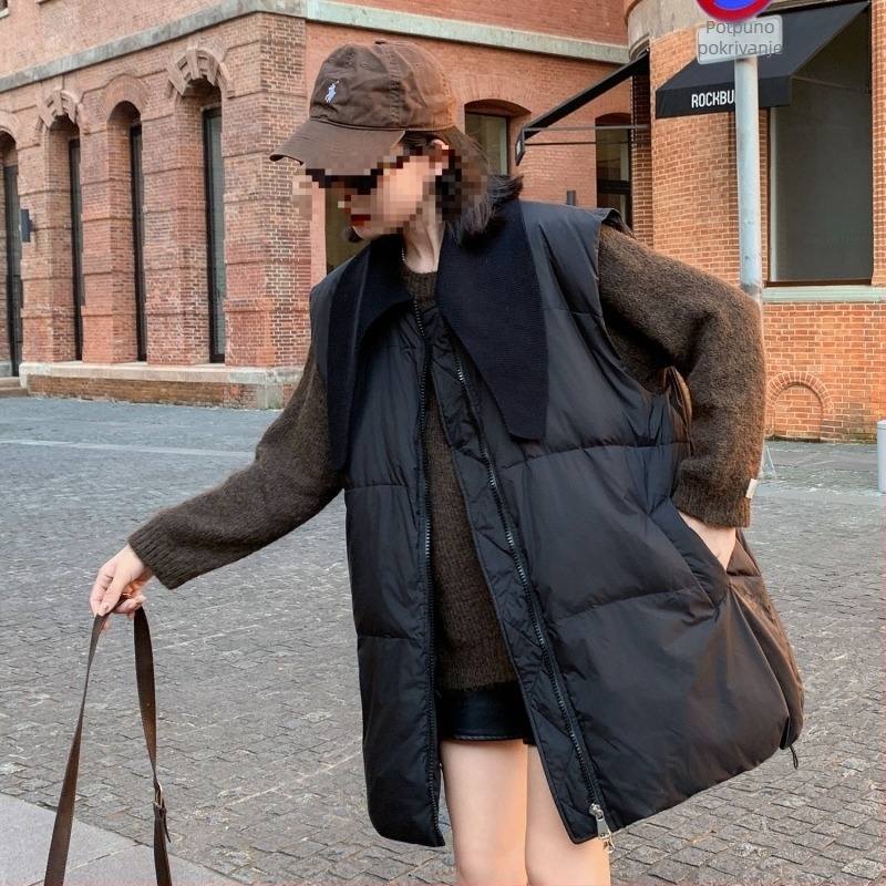 Ženska vesta s perjem, V-izrez, ultra kratka duljina, punilo od patkanog pera, stil kraljevske sestre