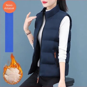 Vesta s punjenjem od pamuka, poliester tkanina, stojeći ovratnik, zatvarač (Jesen 2024)