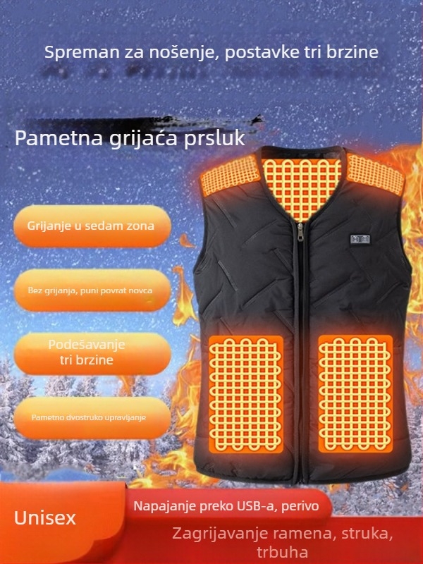 Grijana vesta zima, grijanje cijelog tijela, za muškarce i žene, pametna vesta, casual i svestrana
