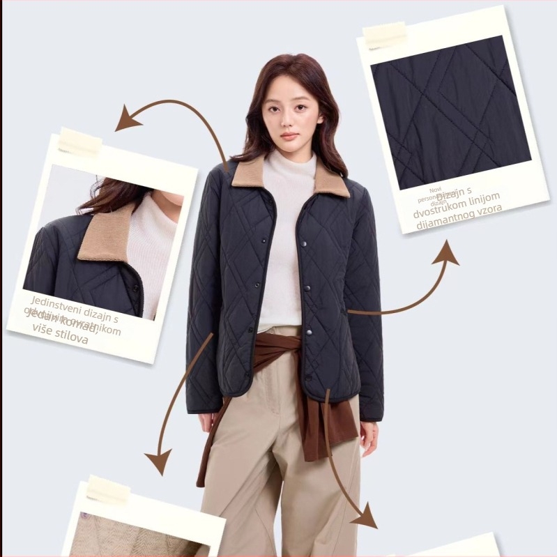 Cardigan s punjenjem od najlona, ovratnik u stilu lapel, punilo poliester-pamuk, casual stil, širok kroj
