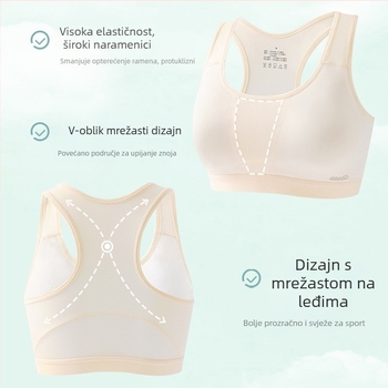 Sportski grudnjak za djevojčice s punim košaricama, tanke oblikovane umetke od pjene, najlon, podstava viskozna 90–95%, prozračan i upija znoj
