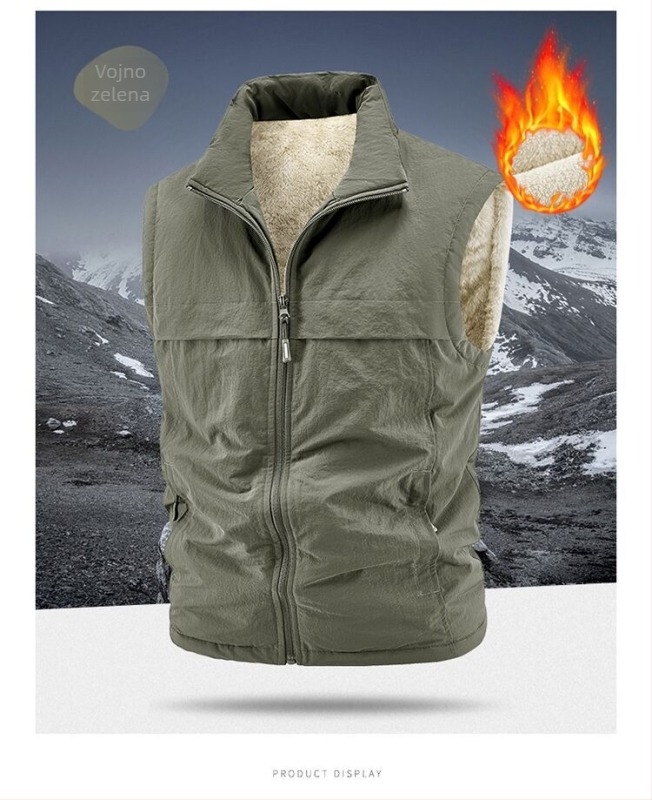 Muški fleece vest za jesen-zimu, debeli i topli, za otvoreni ribolov, s mnogim džepovima, bez kapuljače, veći broj veličina