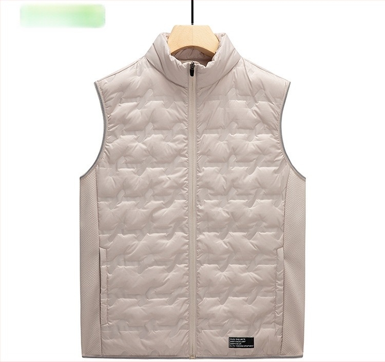 Muška pamučna vesta, slim fit, stojeći ovratnik, zatvarač, prugasti uzorak, zima