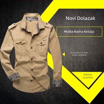 Muška pamučna košulja slim fit, dugi rukavi, s reverom i epauletama