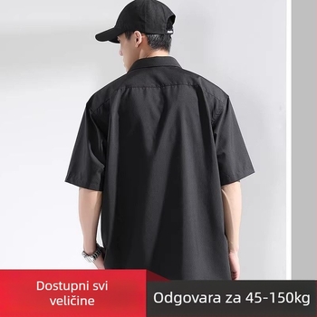 Muška kratka košulja za ljeto, lagana, komotna, s ovratnikom s klopom, jednobojna, s džepnim detaljima, velika veličina, otporna na gužvanje