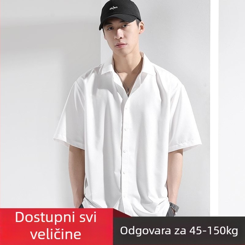 Muška kratka košulja za ljeto, lagana, komotna, s ovratnikom s klopom, jednobojna, s džepnim detaljima, velika veličina, otporna na gužvanje