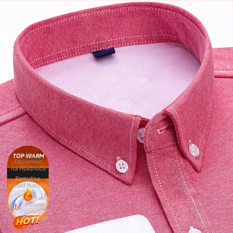 100% pamuk Oxford košulja s fleecem za toplinu, topla, duge rukave, jednobojna, opušten kroj, velika veličina, muškarci