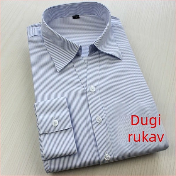 Ženska bijela košulja s plavim prugama, poslovni stil, dugi rukav, V izrez, skrivena kopčanja, plus veličina, pamuk-poliester mješavina