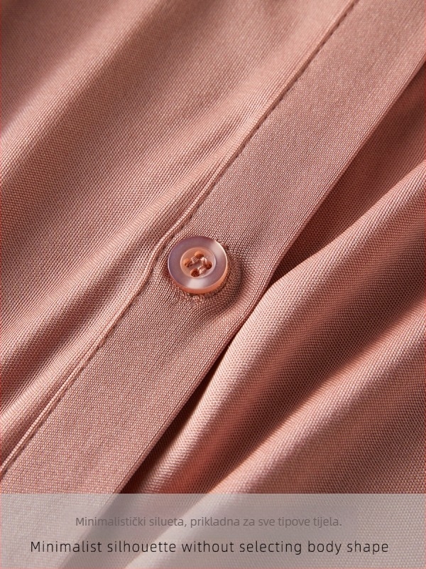 Ženska košulja od svile dudovine, ravni kroj, duge rukave, ovratnik s reverom, gumbe