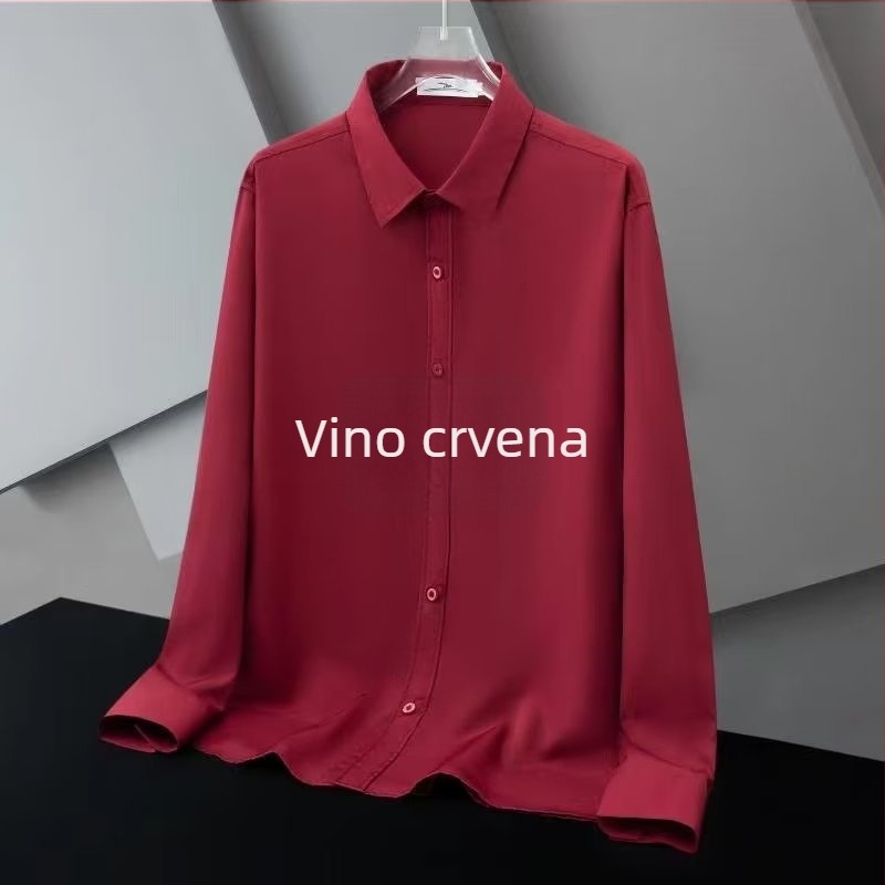 Muška košulja s dugim rukavima, Slim Fit, bez glačanja, kvadratni ovratnik, korejski stil, Milk Silk