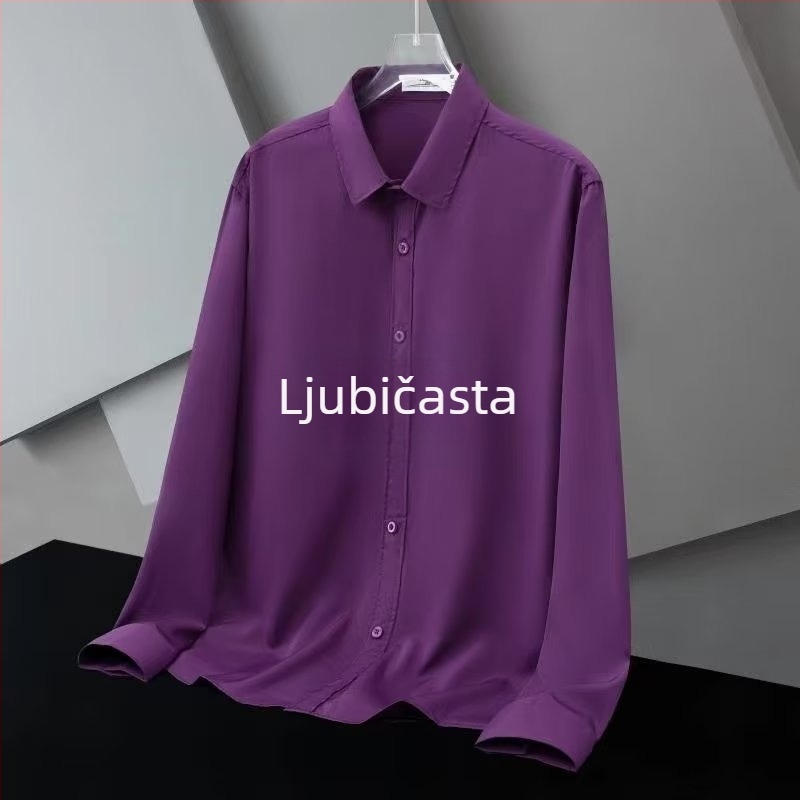 Muška košulja s dugim rukavima, Slim Fit, bez glačanja, kvadratni ovratnik, korejski stil, Milk Silk