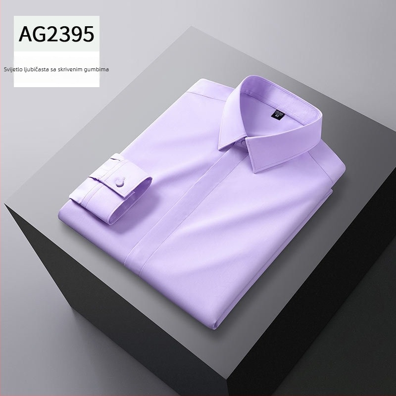 Muška košulja od vlakana bambusa, jednobojna, sa skrivenim kopčanjem, slim fit, dugi rukav, bez glačanja