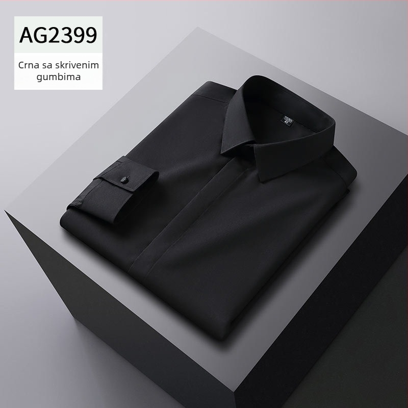 Muška košulja od vlakana bambusa, jednobojna, sa skrivenim kopčanjem, slim fit, dugi rukav, bez glačanja