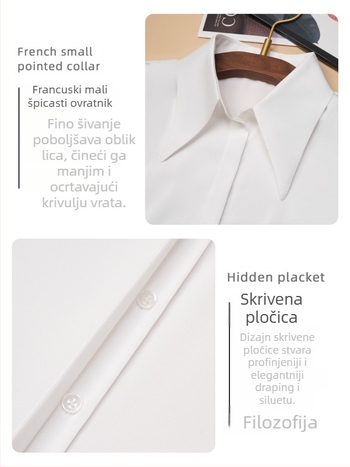 Ženska bijela bez rukava bluza s polo ovratnikom, šifon, uski kroj