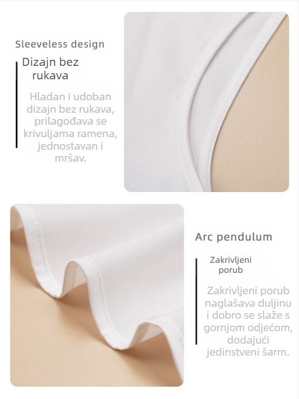 Ženska bijela bez rukava bluza s polo ovratnikom, šifon, uski kroj