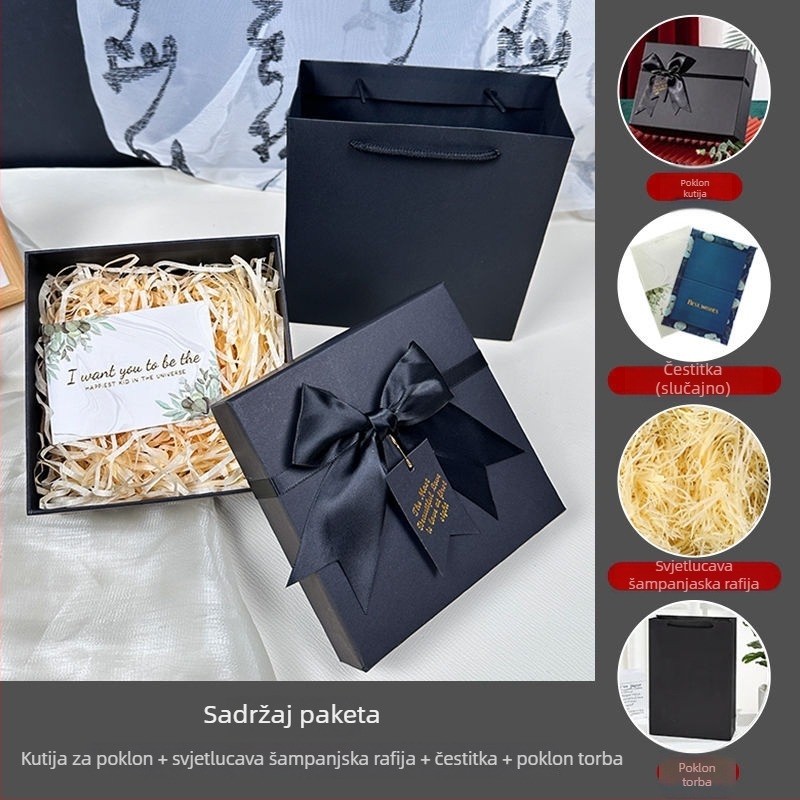 Kutija za darove s mašnicom, jednostavan i suvremen stil, od papira, pogodna za rođendane