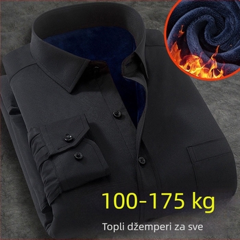 Plus veličine muška košulja s dugim rukavima, zimska fleec podstava, debela topla radna košulja, jednobojna, široki kroj, poslovni stil