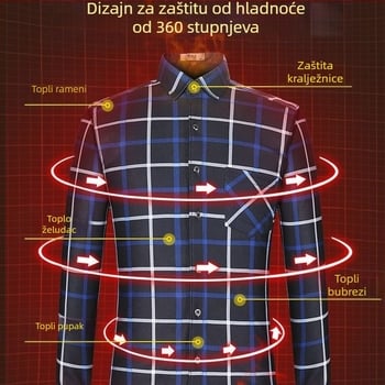 Romon muška zimska topla košulja s dugim rukavima, karirani uzorak, široka silueta, izvezeni detalji