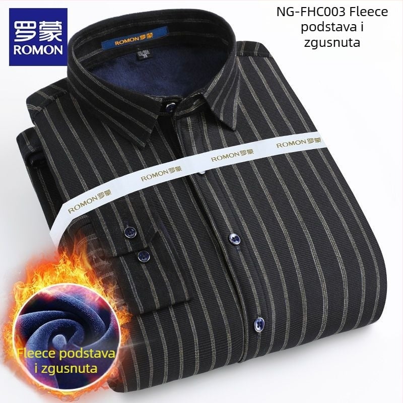 Romon muška zimska topla košulja s dugim rukavima, karirani uzorak, široka silueta, izvezeni detalji