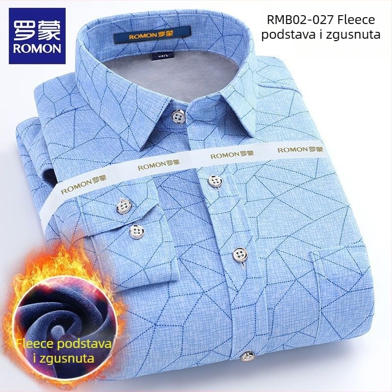 Romon muška zimska topla košulja s dugim rukavima, karirani uzorak, široka silueta, izvezeni detalji