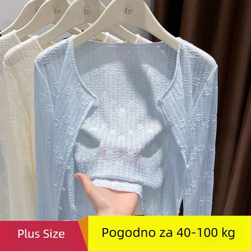Šal od ledenog satenog materijala, plus veličina, zaštita od sunca, lagano ljetno vanjsko odijevanje s prorezanim uzorkom, za nošenje uz haljinu s trakama