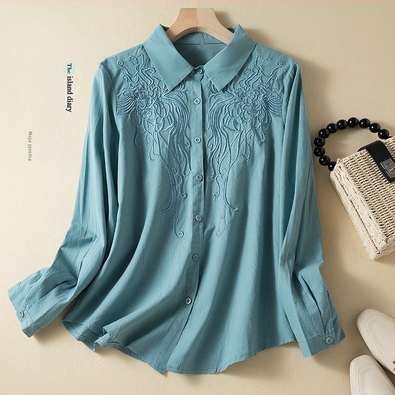 Šivena košulja s dugim rukavima, trodimenzionalni kroj, košuljni ovratnik, proljeće 2024, široki kroj