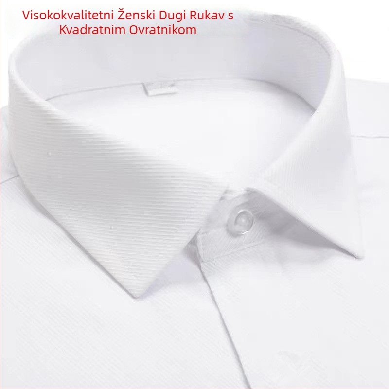 Ženska bijela košulja s kvadratnim ovratnikom, poslovni stil, plus veličina, uski kroj koji naglašava struk