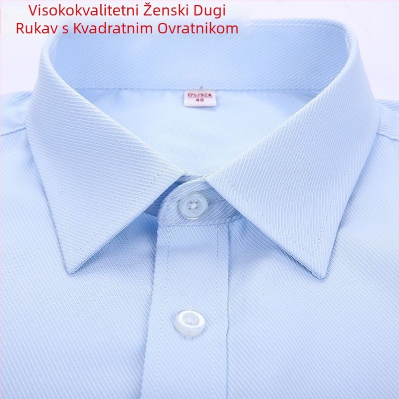 Ženska bijela košulja s kvadratnim ovratnikom, poslovni stil, plus veličina, uski kroj koji naglašava struk