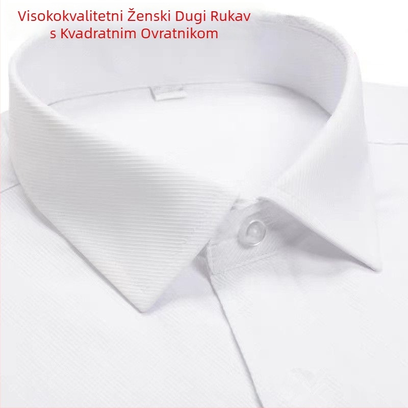 Ženska bijela košulja s kvadratnim ovratnikom, poslovni stil, plus veličina, uski kroj koji naglašava struk