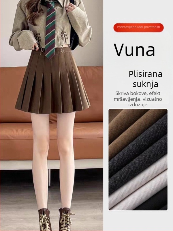 Jesenskozimska debela vunena plisirana suknja s visokim strukom, A-linija, plus veličina, za nisku visinu, JK stil