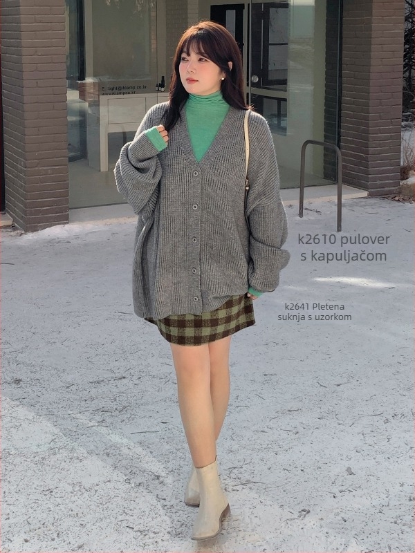 Plus-size kratka vunena suknja s kariranim uzorkom, tanak vuneni materijal, Spandex <30%, tkanina, svjež i sladak stil, zima 2024