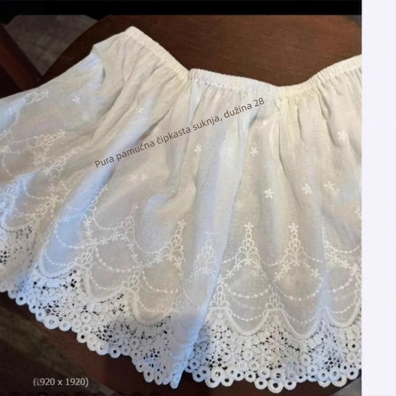 Čipkasta slojevita plisirana suknja s ugrađenom donjom suknom, 70-80% pamuk, <30% poliester, proljeće 2025.