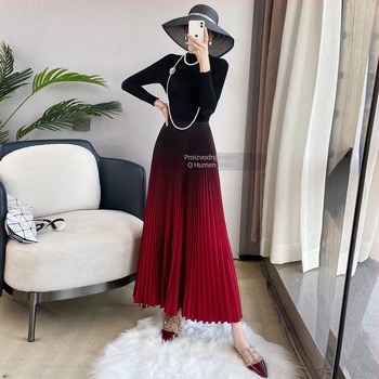 Plisirana suknja od poliestera – duga, proljeće 2023, japansko-korejski ležerni stil