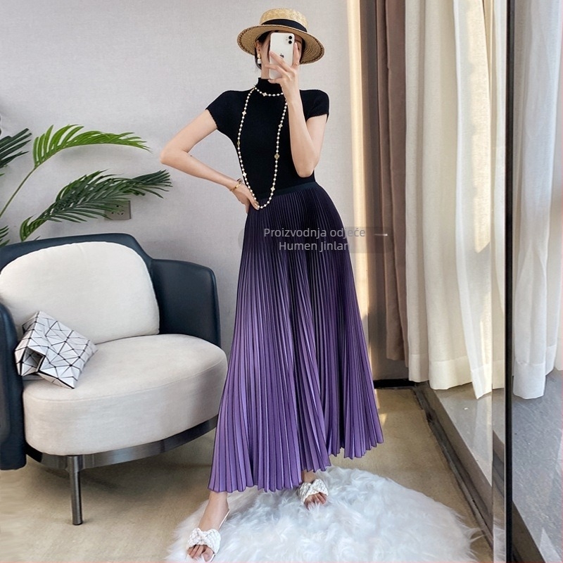 Plisirana suknja od poliestera – duga, proljeće 2023, japansko-korejski ležerni stil