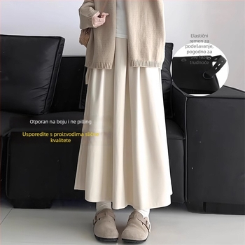 Trudnička suknja s podrškom za trbuh, silueta kišobran, poliester 70–80%, jesen 2025