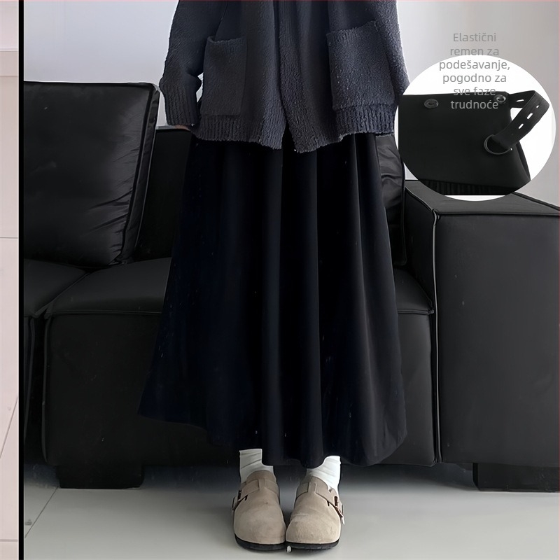 Trudnička suknja s podrškom za trbuh, silueta kišobran, poliester 70–80%, jesen 2025