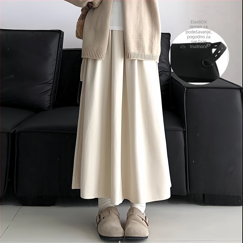 Trudnička suknja s podrškom za trbuh, silueta kišobran, poliester 70–80%, jesen 2025