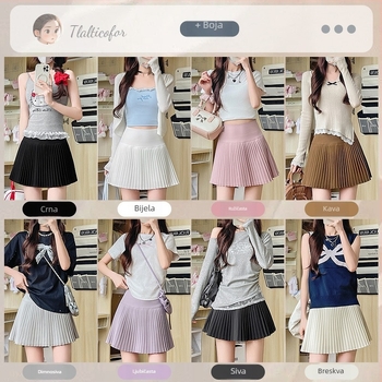 Suknja, plisirana, A-linija, visokim strukom, elastična (Ljeto 2025, poliester tkanina 90–95%, kratka duljina)