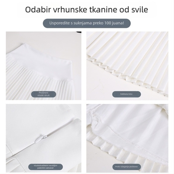 Suknja, plisirana, A-linija, visokim strukom, elastična (Ljeto 2025, poliester tkanina 90–95%, kratka duljina)