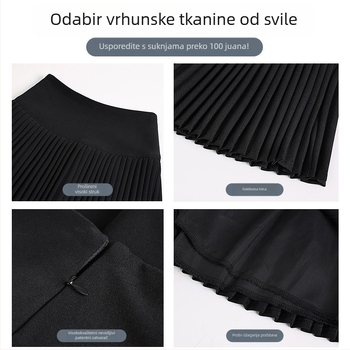 Suknja, plisirana, A-linija, visokim strukom, elastična (Ljeto 2025, poliester tkanina 90–95%, kratka duljina)